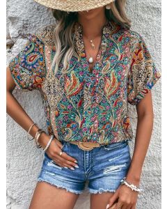 AB01 Paisley Print Batwing Sleeve Blouse